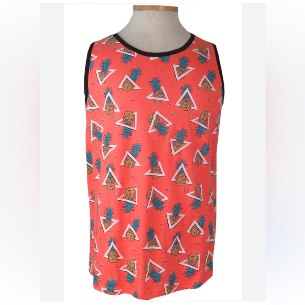 Vibrant Orange and Blue Tank Top with Modern Pineapple Graphic Design